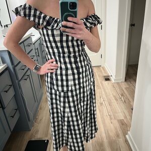 Sugarlips Black White Gingham Off Shoulder Midi Dress XS